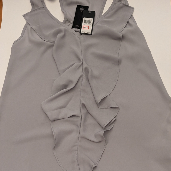 Guess Light Gray  Tank Top Ruffle Detail Women's Size M NWT - Picture 5 of 9